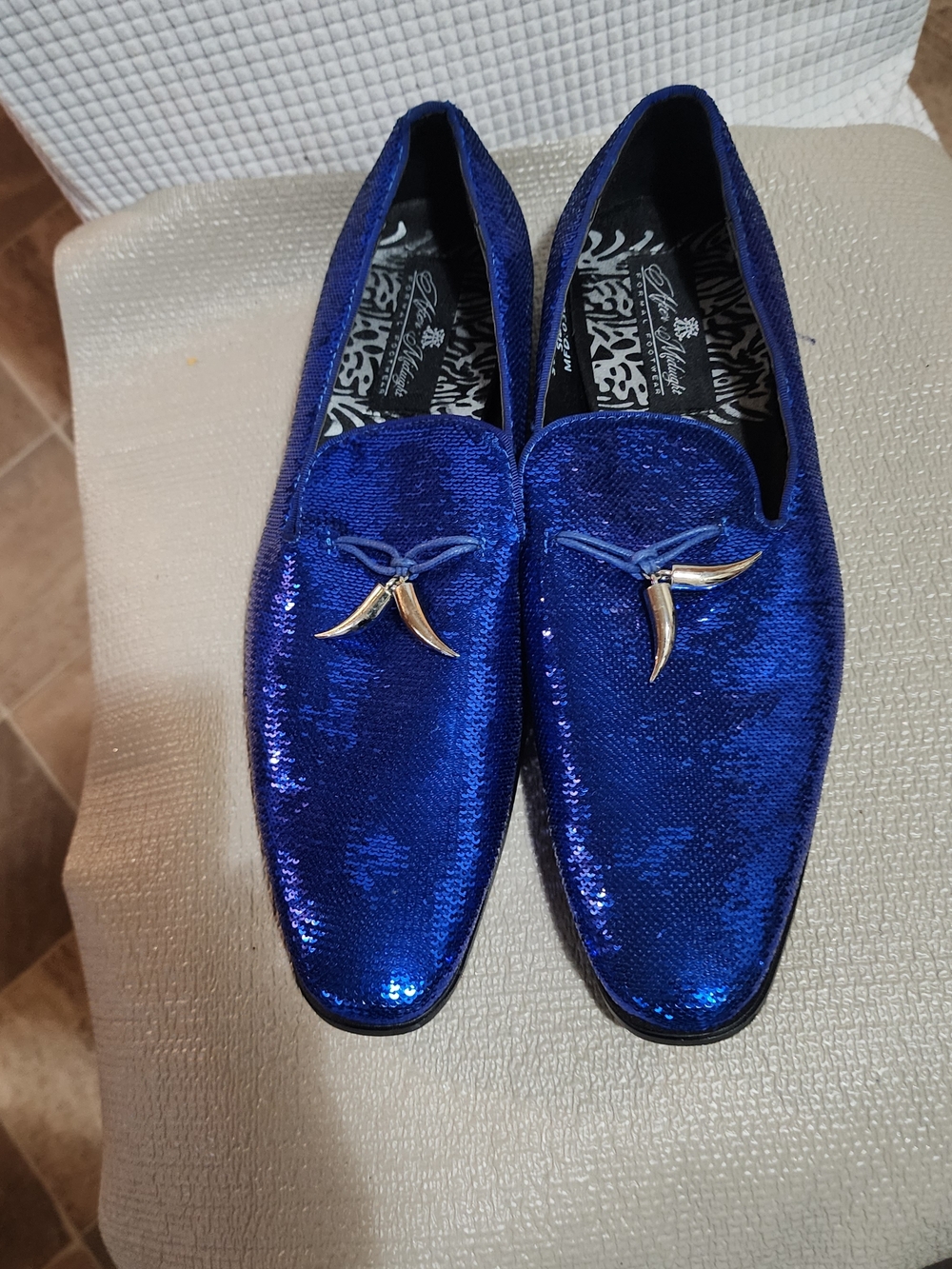 Bold Blue Sequin Men's Slip-On Loafers Size 11 With Silver Accent Only Worn Once